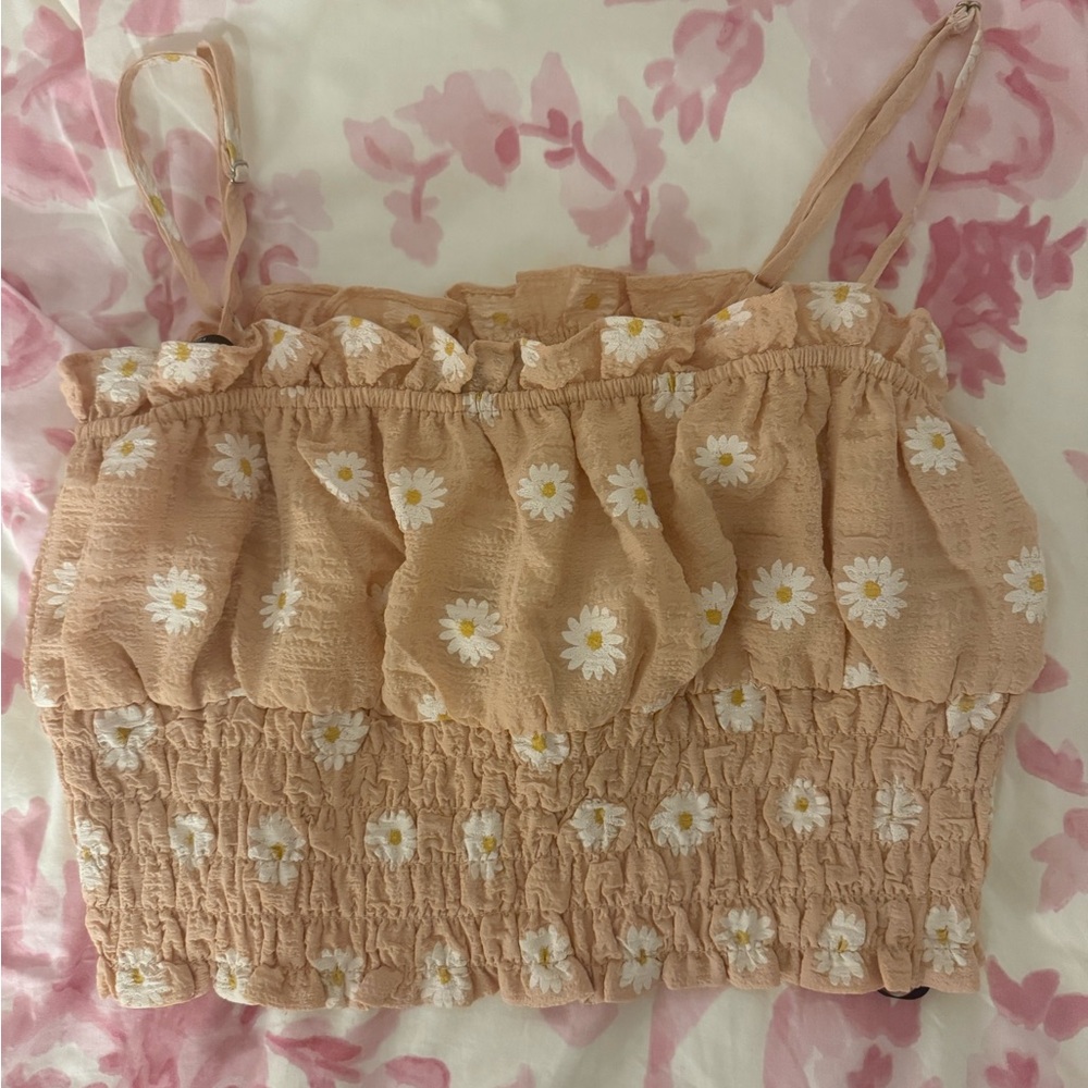 Forever 21 Tan Ruffled Camisole with Flowers